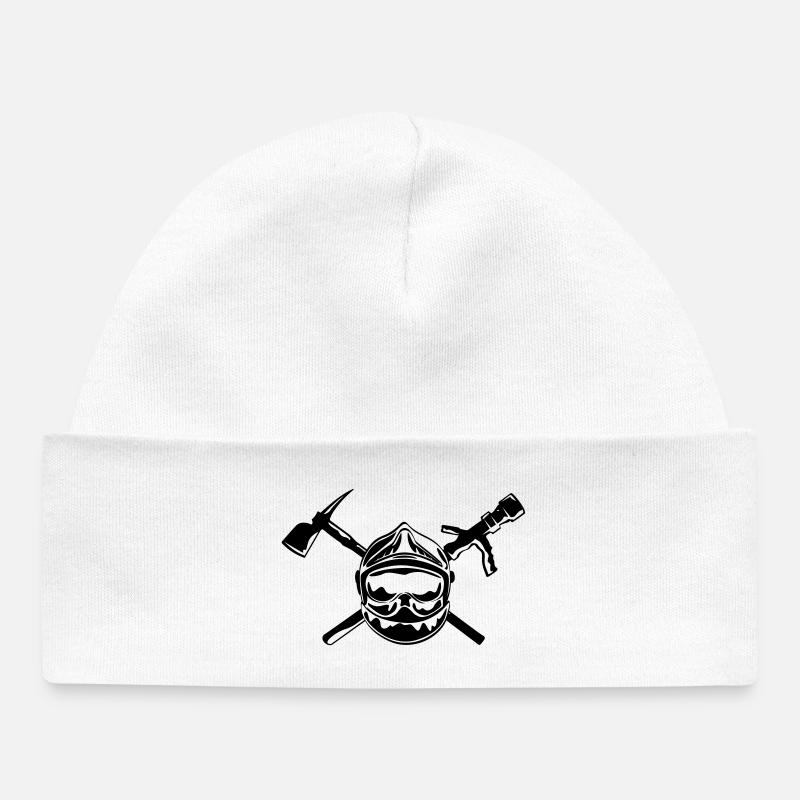 casque_pompier_hache et lance - Bonnet bébé bio - blanc