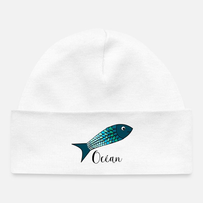 OCEAN. MER. ECOLOGIE. SARDINE. POISSON. - Bonnet bébé bio - blanc