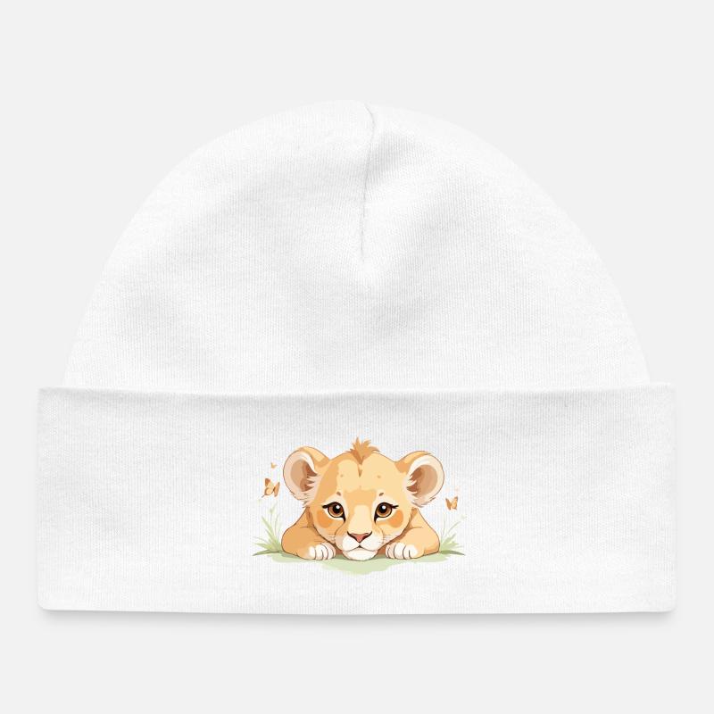 Lionceau avec des papillons - Bonnet bébé bio - blanc