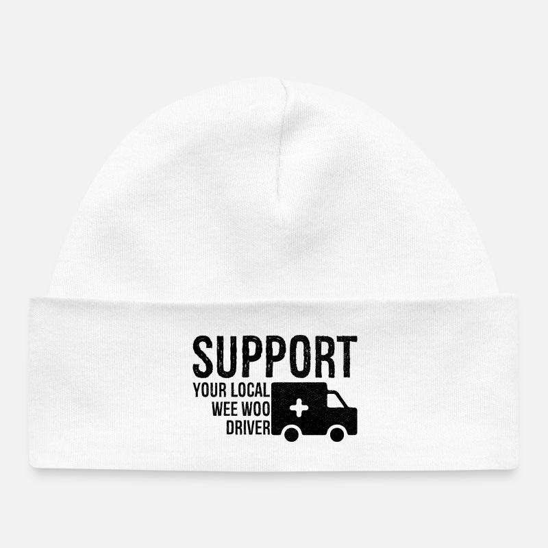 support your local wee woo driver - Baby Organic Beanie - white