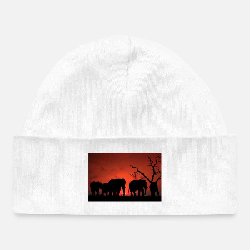 Silhouette d’éléphants au coucher du soleil - Bonnet bébé bio - blanc