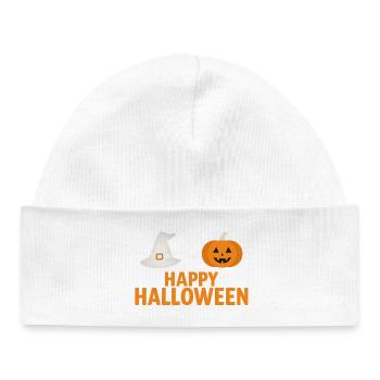 Halloween Kürbis & Hexenhut Design - Baby Organic Mütze - Weiß - Vorne