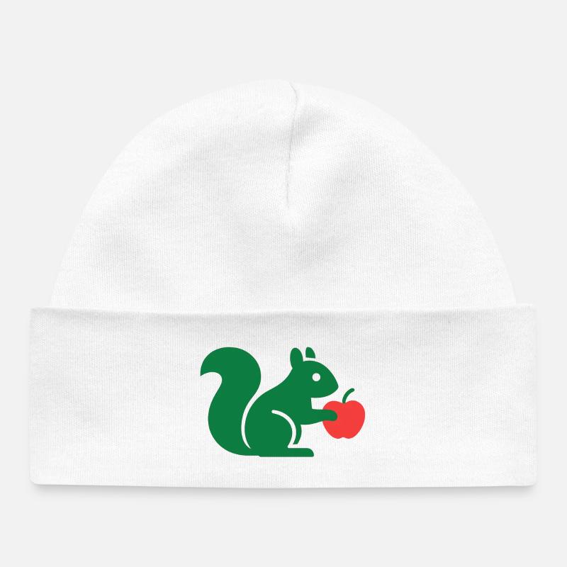 Écureuil vert à la pomme - Bonnet bébé bio - blanc