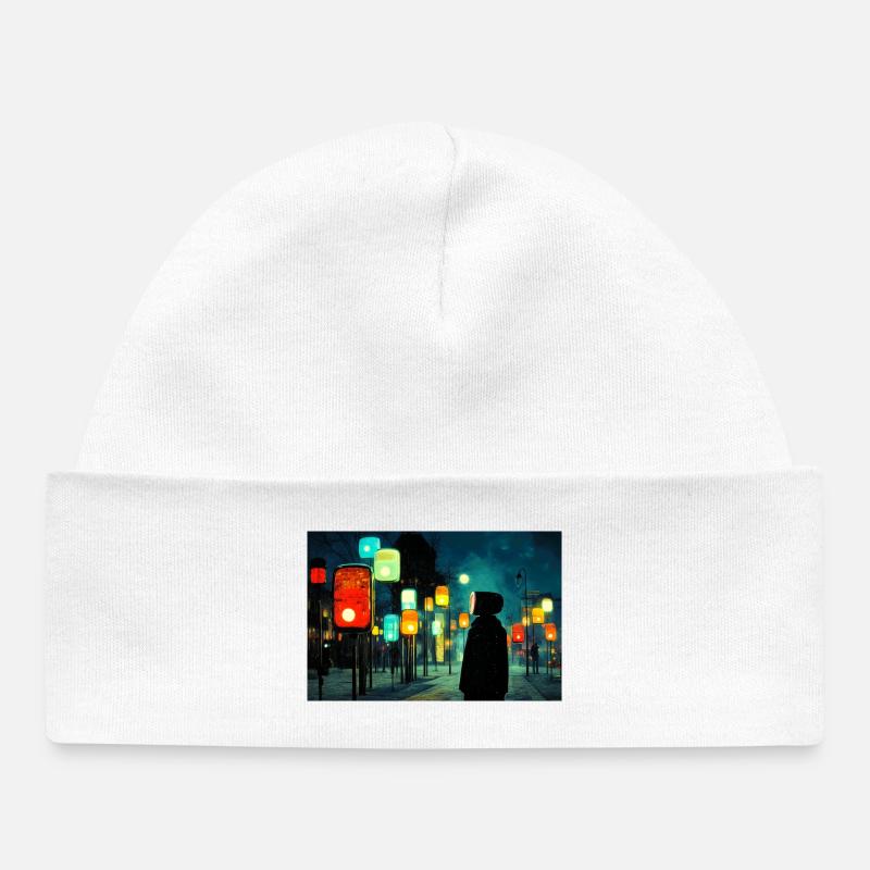 Chemin de lampe nocturne en lumière néon Ampelmännchen - Bonnet bébé bio - blanc