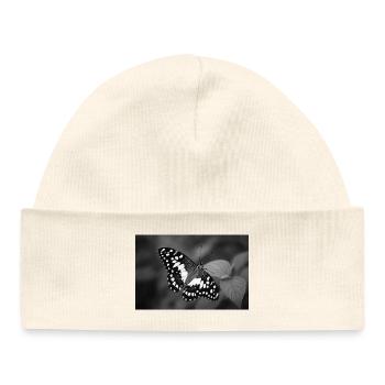 Monochrome butterfly on leaf - Baby Organic Beanie - white - Front