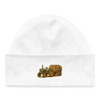 Green tractor with timber bed - Baby Organic Beanie - white - Front