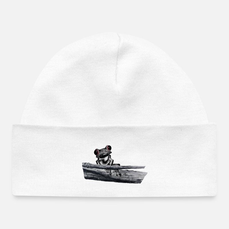 Rainette arboricole aux yeux rouges - Bonnet bébé bio - blanc