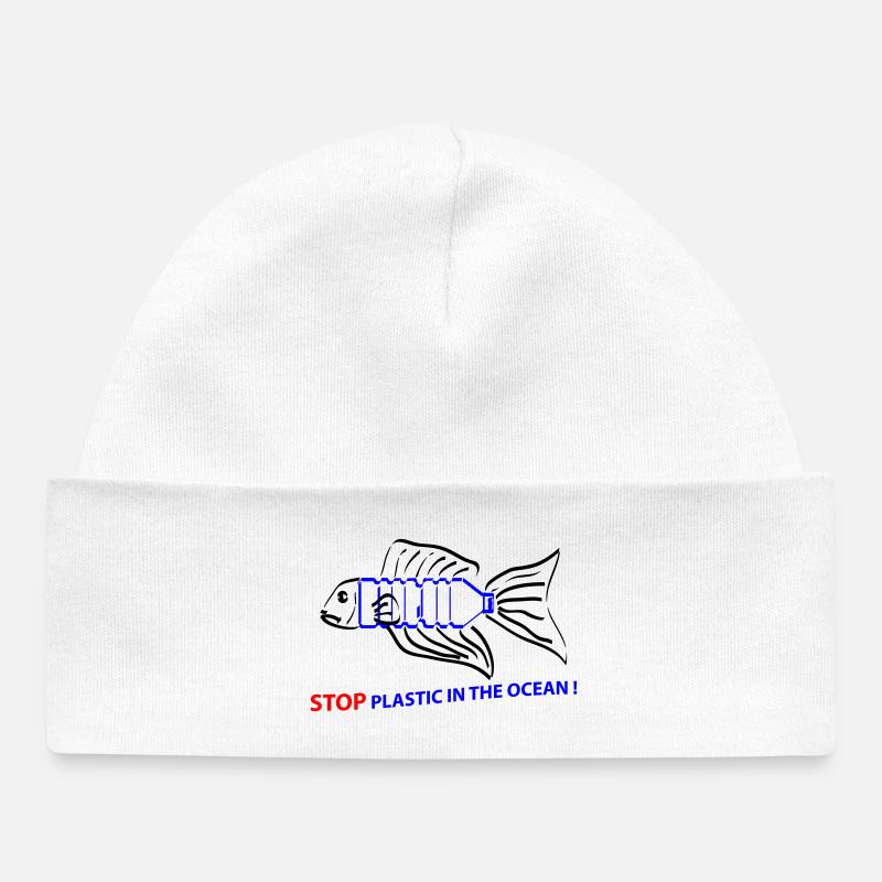 poissons et plastique - Bonnet bébé bio - blanc