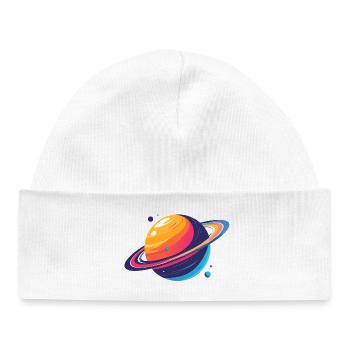 Neon Planetenkosmos Planet mit Ring und Monden - Baby Organic Mütze - Weiß - Vorne