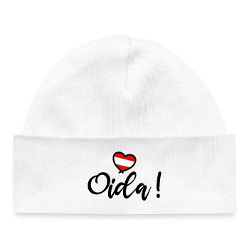 Oida! Österreich Herz I love Austria Dialekt  - Baby Organic Mütze - Weiß - Vorne