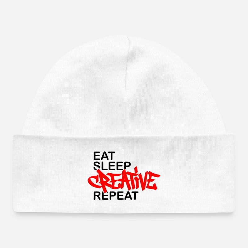 Eat Sleep Creative Repeat - Baby Organic Beanie - white