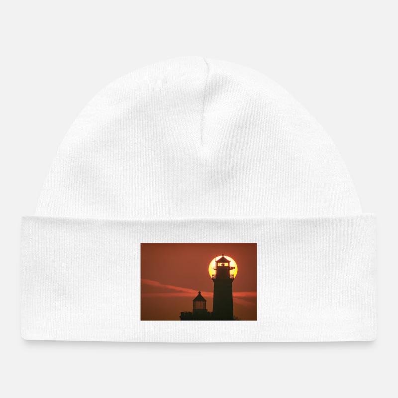 Phare du cap Arkona au coucher du soleil - Bonnet bébé bio - blanc