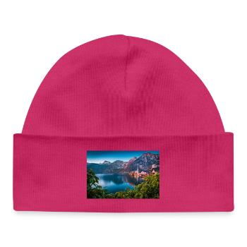 Hallstatt Lake and Mountain Village Landscape - Baby Organic Beanie - white - Front