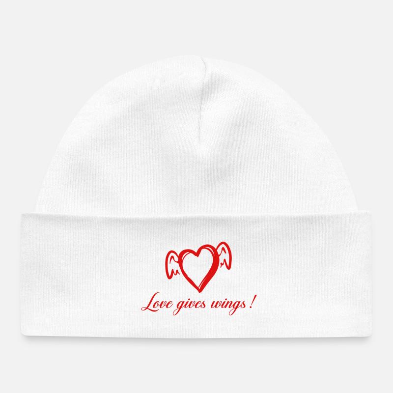 Cœur ailé et ailes rouges - Bonnet bébé bio - blanc