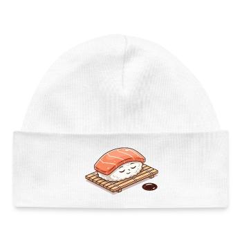 Kawaii Nigiri Sushi auf Bambus Matte - Baby Organic Mütze - Weiß - Vorne