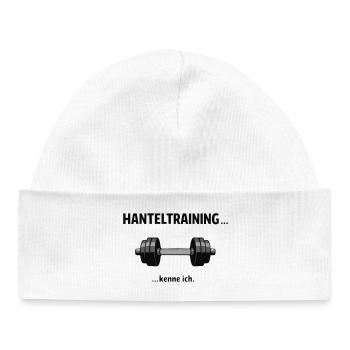 Hanteltraining… kenne ich – Lustiger Fitness Spruc - Baby Organic Mütze - Weiß - Vorne