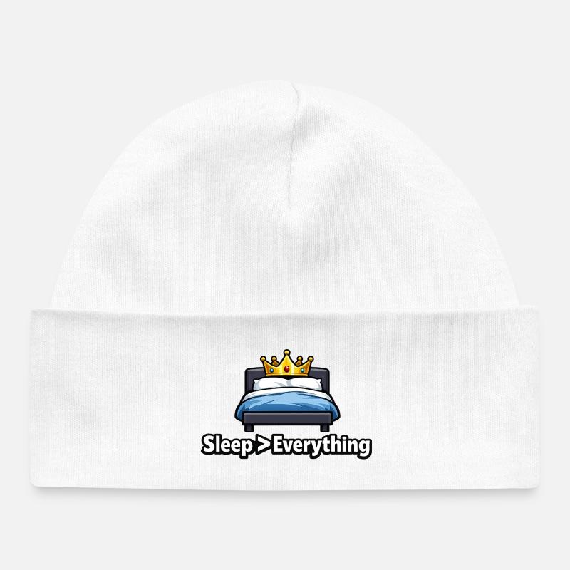 Funny Sleep Lover Crown Bed Design - Bonnet bébé bio - blanc