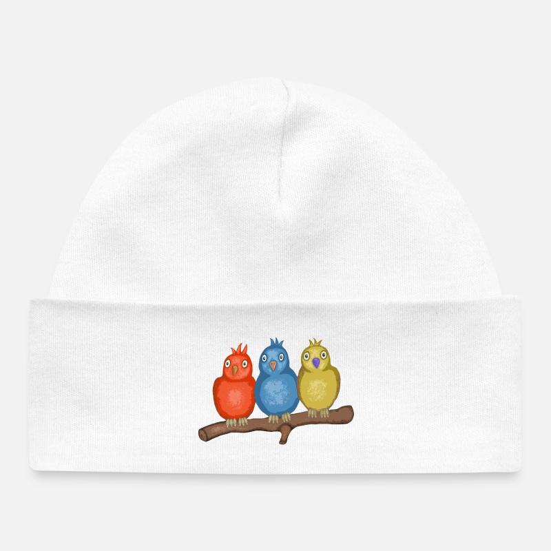 Oiseaux colorés sur une branche - Bonnet bébé bio - blanc