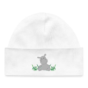 Hippopotamus on meadow - Baby Organic Beanie - white - Front