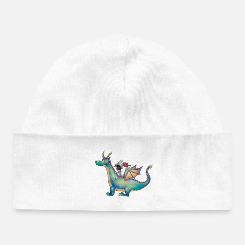 Fille avec dragon dans une aventure magique - Bonnet bébé bio - blanc