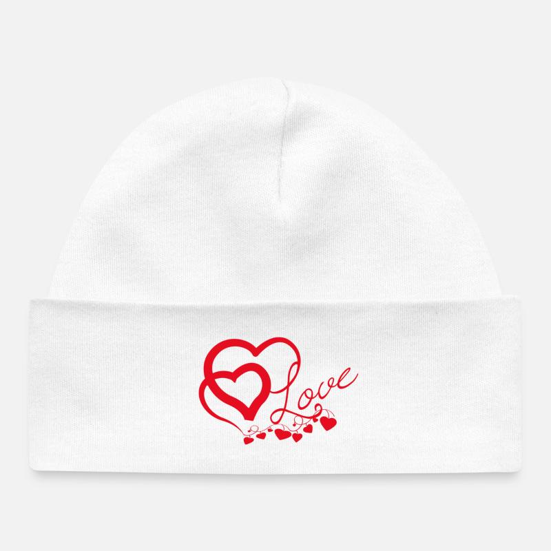 Cœurs entrelacés en Script Amoureux - Bonnet bébé bio - blanc