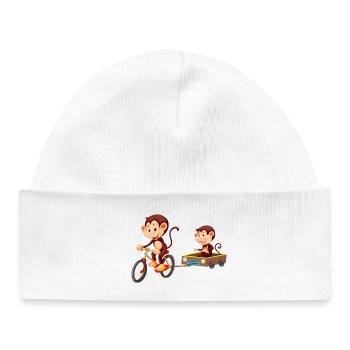 Funny cute monkey - Baby Organic Beanie - white - Front