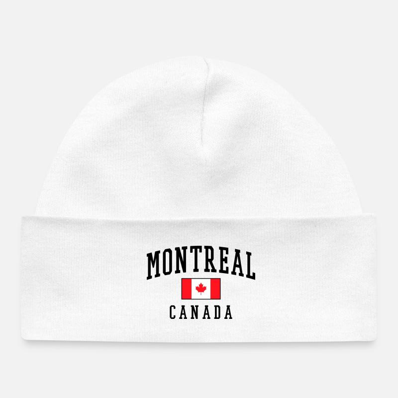 Montréal, Canada, Design avec motif de feuille d’érable - Bonnet bébé bio - blanc
