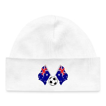 Deux drapeaux australiens avec un ballon de football - Bonnet bébé bio - blanc - Devant