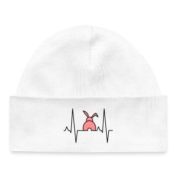 Lapin ludique avec des cœurs - Bonnet bébé bio - blanc - Devant