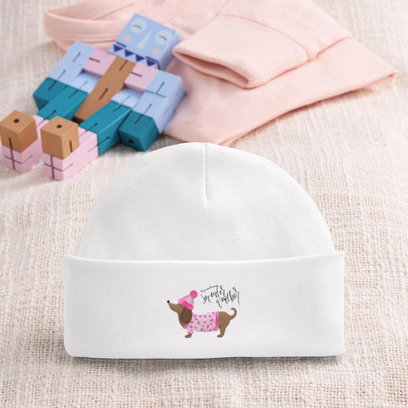 Teckel avec pull et chapeau Pull Météo rose Bonnet bébé bio