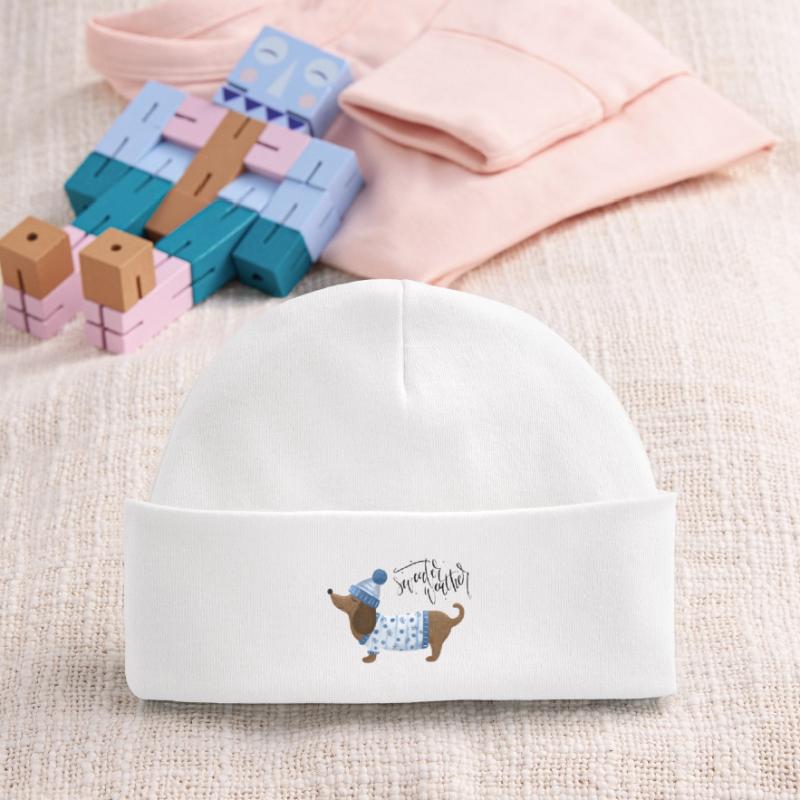 Teckel avec pull et chapeau Pull Météo bleu Bonnet bébé bio