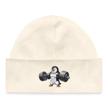 Penguin Stark Training Workout Dumbbell Weightlifter - Baby Organic Beanie - white - Front