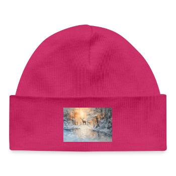 Majestätische Hirsche im Winterwald  - Baby Organic Mütze - hot Pink - Vorne