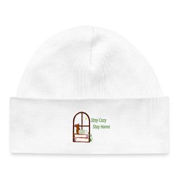 Reste au chaud, reste à la maison - Bonnet bébé bio - blanc - Devant