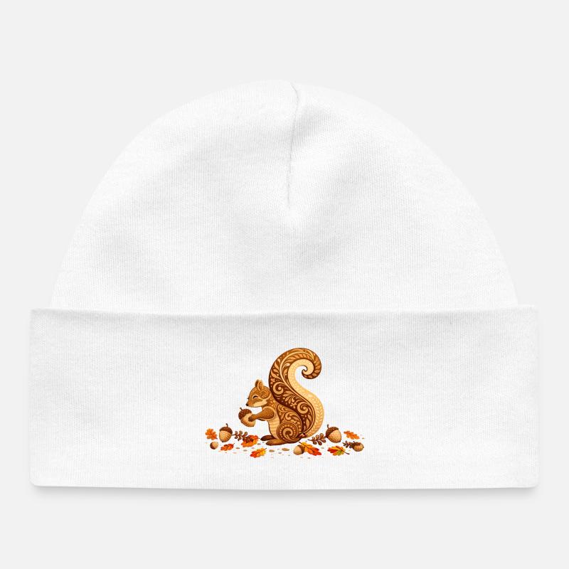 Écureuil stylisé avec gland en automne - Bonnet bébé bio - blanc