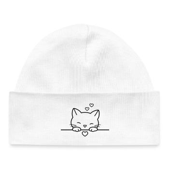 Cute Cat with Hearts | Sweet Love Line Art - Baby Organic Mütze - Weiß - Vorne