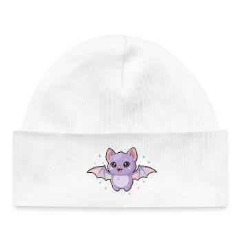 Purple Bat with Rainbow Wings - Baby Organic Beanie - white - Front