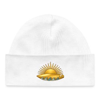 Golden sun with surfboard and sea waves - Baby Organic Beanie - white - Front