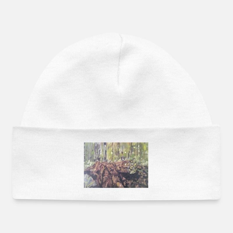 Rondins dans la forêt – un paysage impressionniste - Bonnet bébé bio - blanc