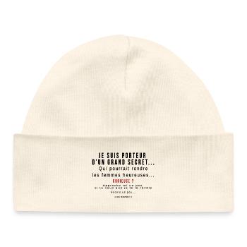 Curieuse ? Secret dévoilé - Bonnet bébé bio - blanc - Devant