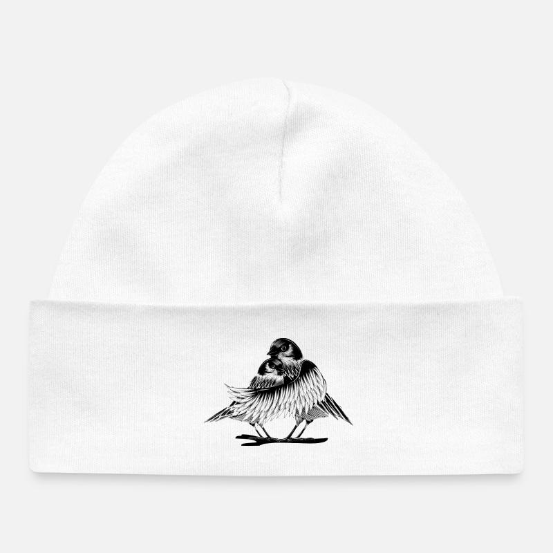 deux oiseaux d'amour - Bonnet bébé bio - blanc