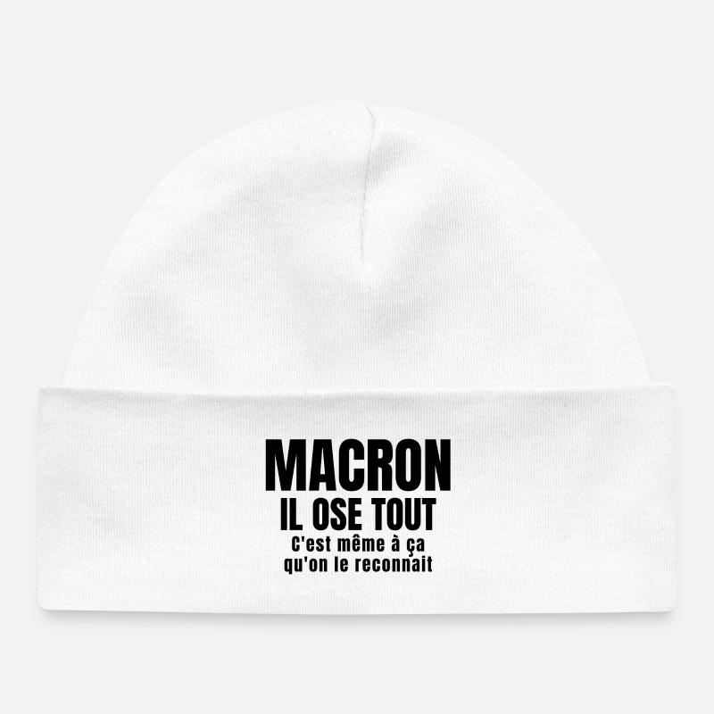 Macron, président, politique - Bonnet bébé bio - blanc