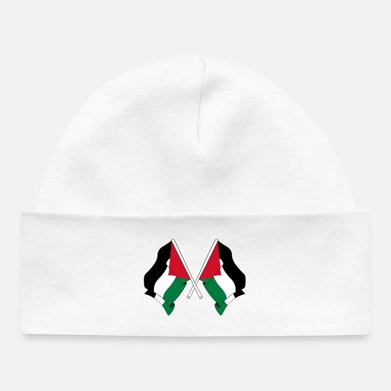 Deux drapeaux palestiniens croisés - Bonnet bébé bio - blanc