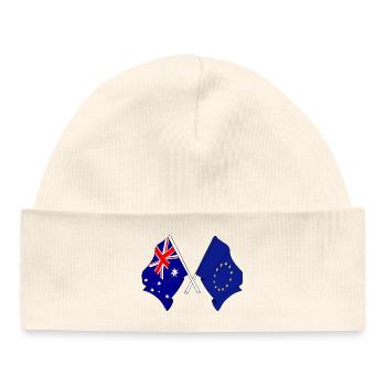Deux drapeaux croisés de l’Australie et du drapeau de l’Europe - Bonnet bébé bio - blanc - Devant