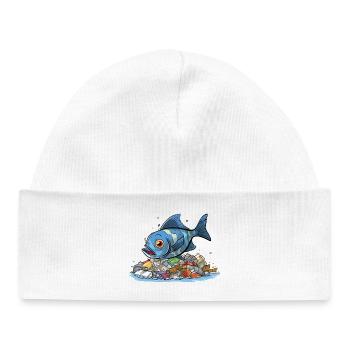 Fish in Plastic Sea Pollution Shirt - Baby Organic Beanie - white - Front