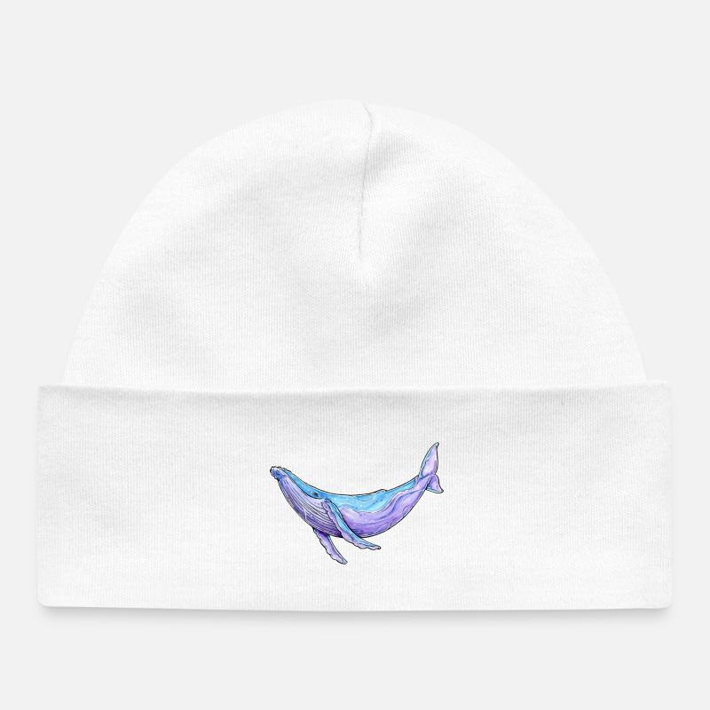 Baleine à bosse aquarelle - Bonnet bébé bio - blanc