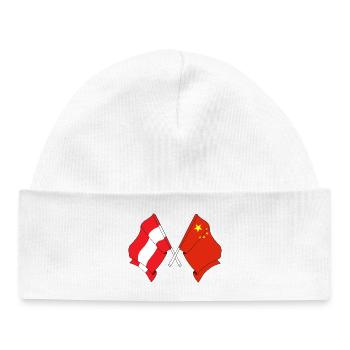 Drapeau Autriche, drapeau Chine - Bonnet bébé bio - blanc - Devant