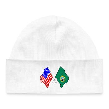 Drapeau des États-Unis et de l’État de Washington croisé - Bonnet bébé bio - blanc - Devant