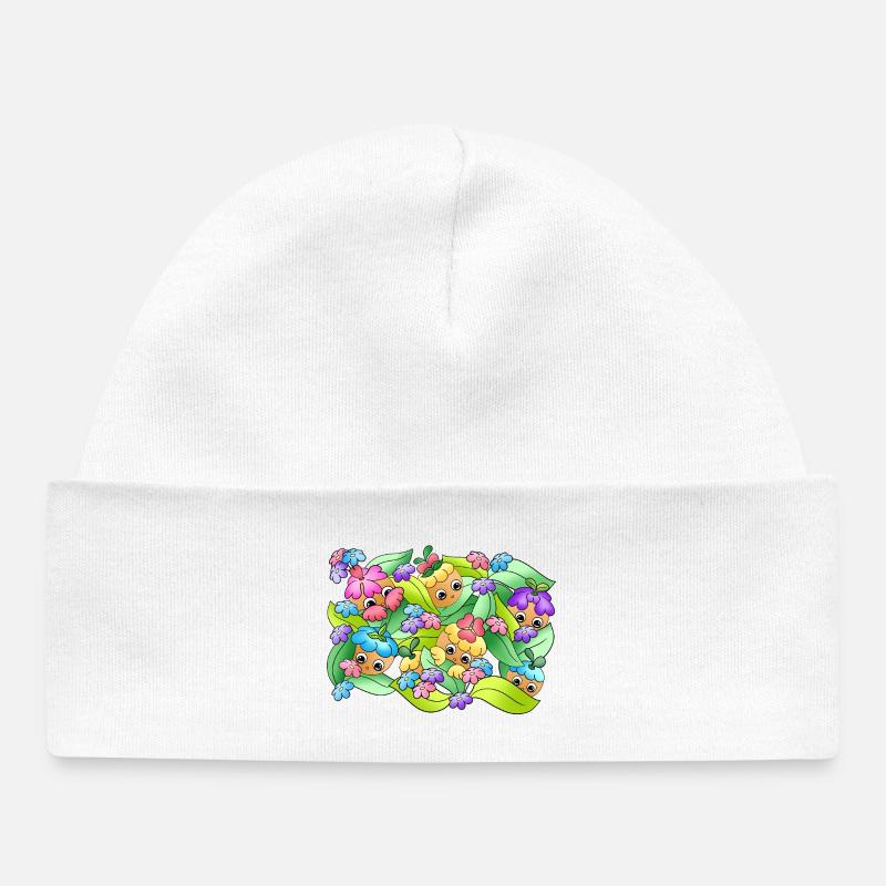 Dreamy Knobs | Summer | Foliage | Nature - Baby Organic Beanie - white