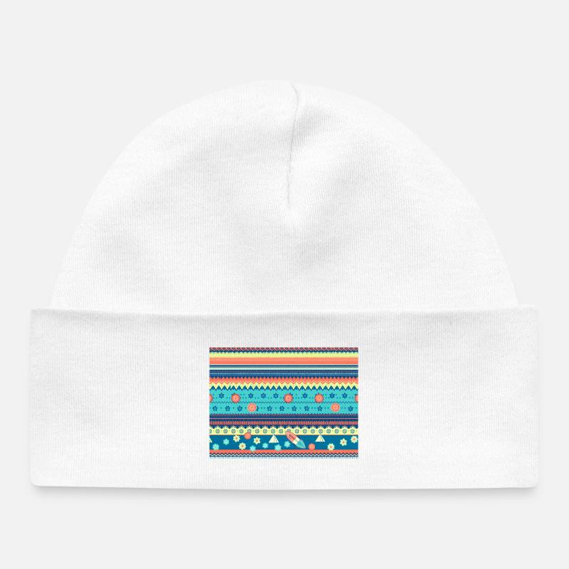 Colorful Boho Winter Pattern - Baby Organic Beanie - white